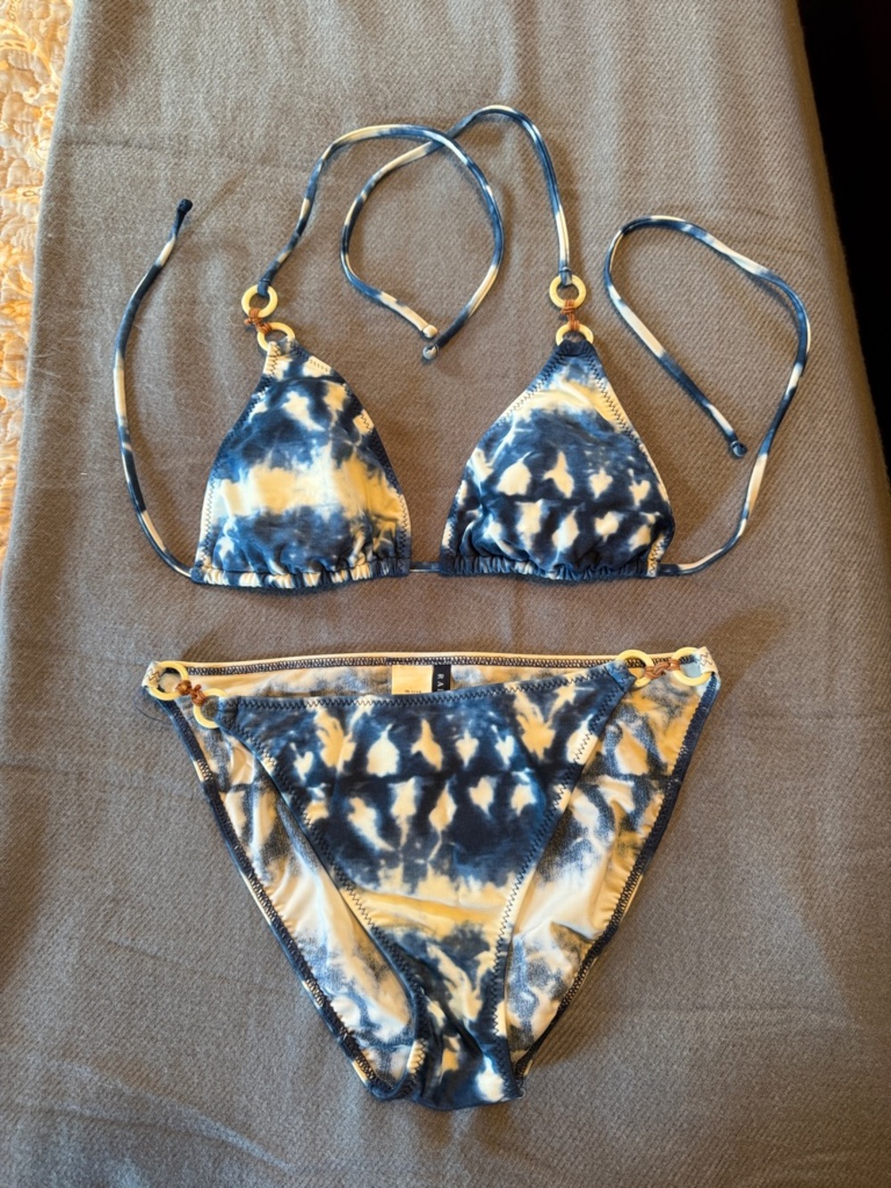Ralph Lauren Blue and White Tie-Dye Bikini Swimsuit. Sz Large